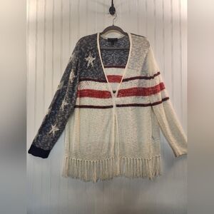 Lane Bryant Women's Americana Fringe Knit Long Open Cardigan Size 22/24 Summer